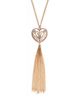 Gold Woven Heart Tassel Necklace