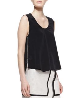 Womens Trapeze Silk and Leather Tank   Andrew Marc x Richard Chai   Black