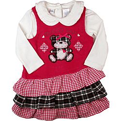 B.t. Kids Girls Fuchsia Plaid Cuddly Bear Jumper Dress