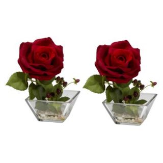 Red Rose with Square Vase Silk Flower Arrangement Set of 2   Silk Flowers