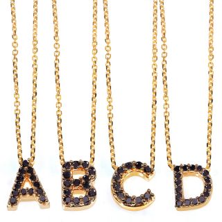 Annello Yellow Gold Black Diamond Accent Mini Initial Letter Necklace