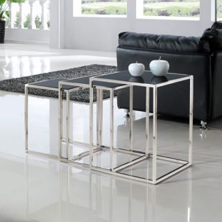 Armen Living Quadra Nesting Tables   Stainless Steel with Glass Tops   End Tables