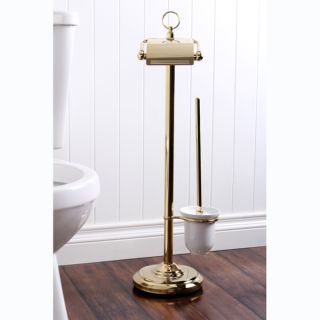 Polished Brass Toilet Paper and Brush Holder Pedesal