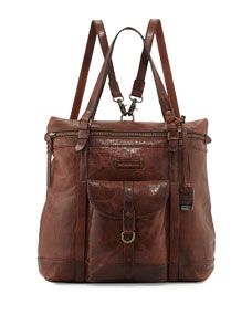 Frye Josie Leather Backpack Tote Bag, Dark Brown
