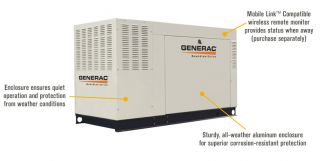 Generac Guardian Liquid-Cooled Standby Generator — 45 kW, Model# QT04524ANSX