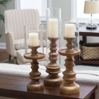 Murray Hill Oversized Wood Candleholders   Set of 3   Candle Holders & Candles