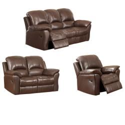 Carnegie Cocoa Leather Reclining Sofa. Loveseat and Reclining Chair