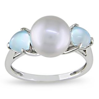 Miadora 10k White Gold Grey Cultured Freshwater Pearl and Blue Topaz