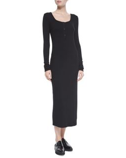 T by Alexander Wang Fitted Long Henley Dress, Black