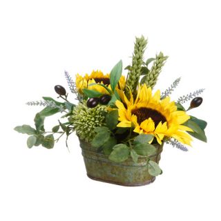 Silk Flower Depot Sunflower Lavender Olive in Tin Pot