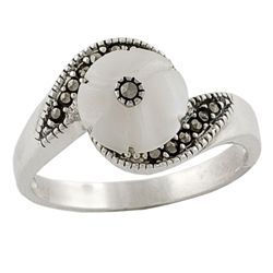 Fremada Sterling Silver, Mother of Pearl, & Marcasite Ring  