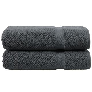 Linum Home Textiles Gray Herringbone Weave Bath Towels   Set of 2   Bath Towels