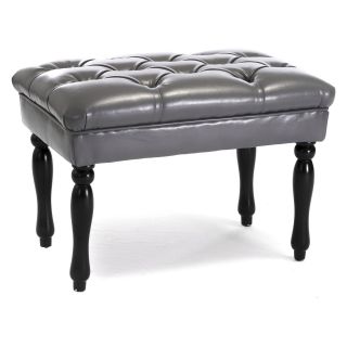 Liza Tufted Grey Leather Bench   Bedroom Benches