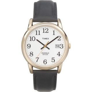 Timex Mens T2H291 Easy Reader Goldtone Case Black Leather Strap Watch