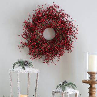 Gerson 22 in. Red Berry and Leaf Wreath   Christmas Wreaths