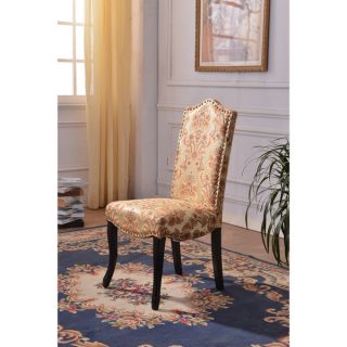 Classic Floral Pattern Parson Dining Chairs with nailhead trim (Set of