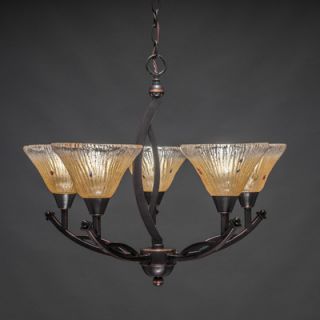 Toltec Lighting Bow 5 Light Up Chandelier with Crystal Glass Shade