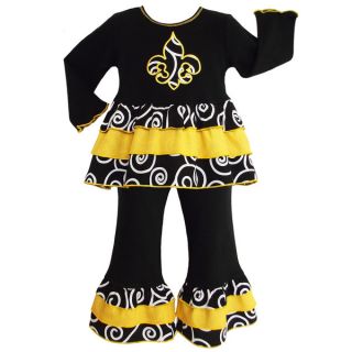 AnnLoren Girls Black & Yellow Fleur De Lis Rumba Outfit   17358649