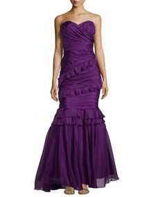 Theia Ruffle & Pleated Bustier Gown, Berry