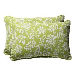 Decorative Green and White Floral Rectangle Outdoor Toss Pillow (Set