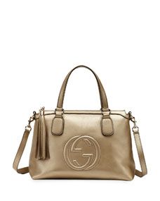 Gucci Soho Metallic Leather Top Handle Bag, Champagne