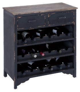 Woodland Imports Cagliari Distressed Black Wood Wine Cabinet   Wine Furniture