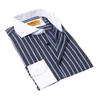 Brio Milano Mens Grey and Blue Stripe Button up Dress Shirt