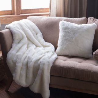 Solid Off White Faux Fur Throw   Quilts and Throws