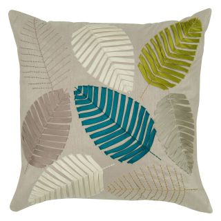 Rizzy Home Khaki Palm Leaves Ribbon Decorative Throw Pillow