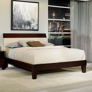 Evianna Dark Spice Brown Platform Bed with Upholstered Headboard