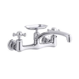 Antique Wall Mount Sink Faucet with 12 Inch Spout and Six Prong