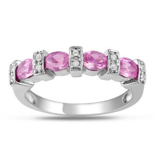 Miadora Sterling Silver Created Pink Sapphire and Diamond Ring