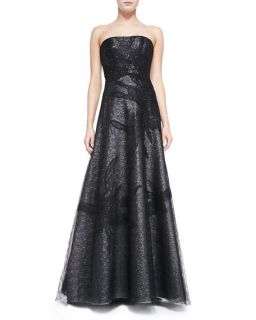 Rene Ruiz Strapless Gown with Lace Overlay Skirt