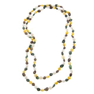 Green, Yellow, White and Brown FW Pearl 60 inch Necklace (6 8 mm)