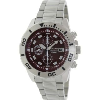 Seiko Mens SNDE15 Silver Stainless Steel Quartz Watch with Red Dial