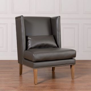 Chelsea Grey Leather Wing Chair   Shopping