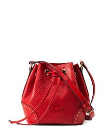 Gucci Bright Diamante Small Leather Bucket Bag, Red