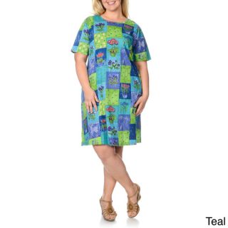 La Cera Womens Plus Size Patchwork Print Dress