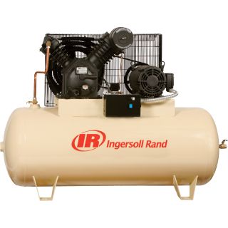Ingersoll Rand Type-30 Reciprocating Air Compressor — 15 HP, 460 Volt 3 Phase, Model# 7100E15-V  100 Gallon   Above Horizontal Air Compressors