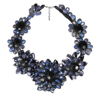 Blue Purple Sunflower Floral Blossom Pearl Necklace (Thailand)