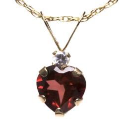 10k Yellow Gold Heart cut Garnet and Clear Cubic Zirconia Necklace