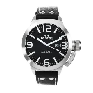 TW Steel Mens Goliath Stainless Steel and Black Leather TW19 Watch