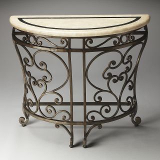 Butler Cheverny Iron & Fossil Stone Demilune Console Table   Metalworks