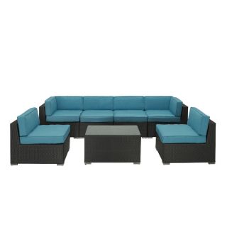 Outdoor Patio 7 piece Espresso/ Turquoise Sectional Set   15762959