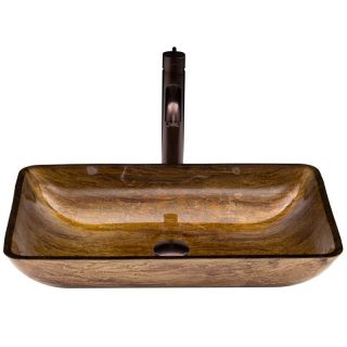 Vigo VGT292 Rectangular Amber Sunset Glass Vessel Sink and Faucet Set   oil rubbed bronze   Bathroom Sinks