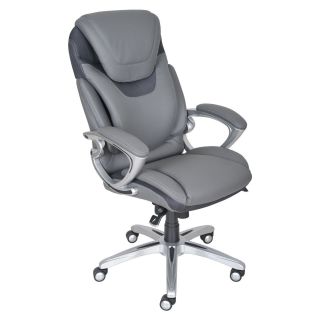 Serta AIR Health & Wellness Eco friendly Bonded Leather Executive Office Chair   Light Grey   Desk Chairs