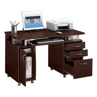 Techni Mobili Complete Computer Workstation with Cabinet and Drawers   Chocolate   Desks