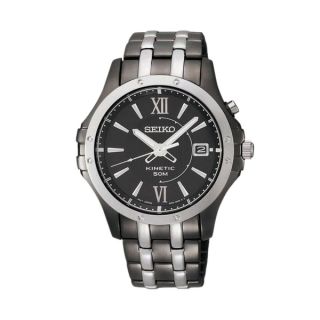 Seiko Mens Kinetic Black Dial Two tone Stainless Steel Watch