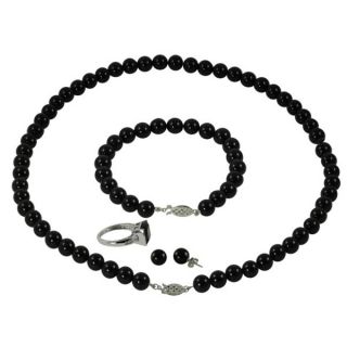 Sterling Silver Onyx Necklace, Bracelet, Earring and Ring Set