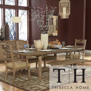 Tribecca Home Nat Driftwood Acacia Wood Country Dining Set (Set of 6
